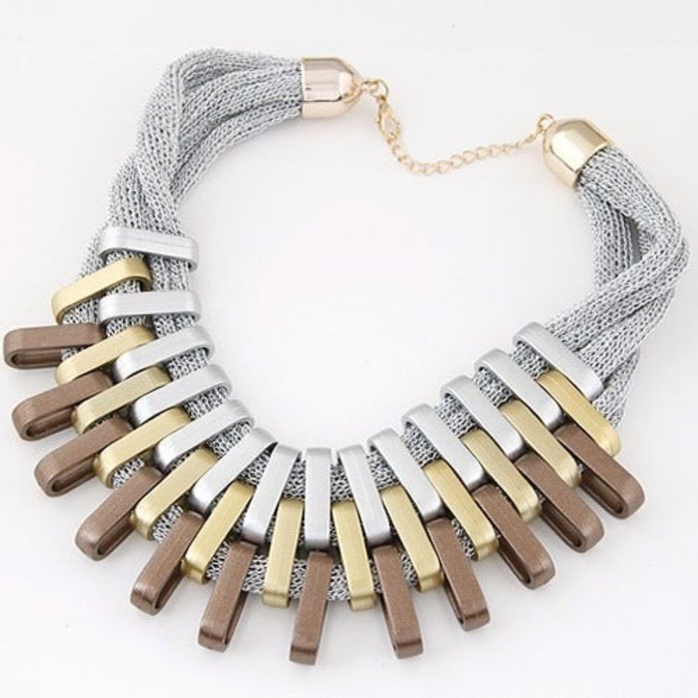 Multilayer Geometric Statement Necklace - Picture 4 of 8